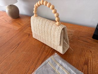Woven Straw Handbag with Beaded Handle