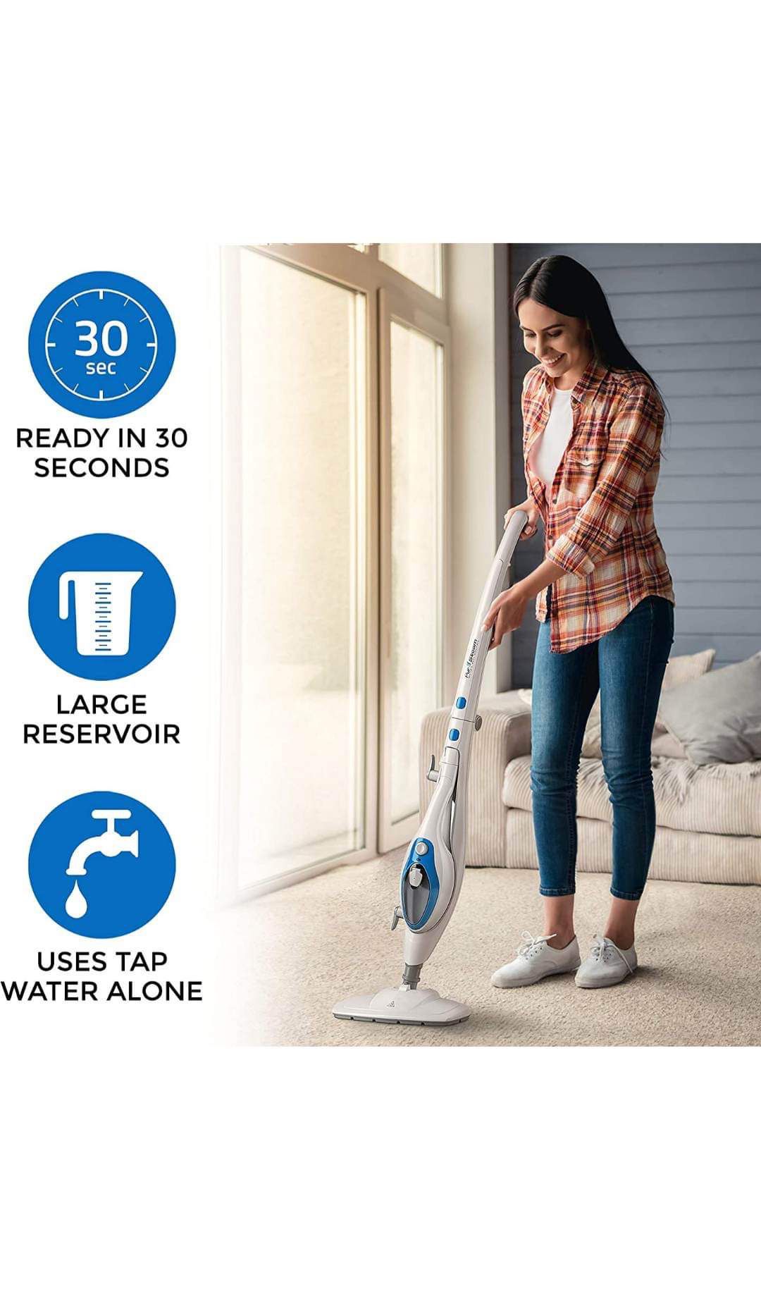PurSteam Steam Mop Cleaner 10-in-1 with Convenient Detachable Handheld Unit, Laminate/Hardwood/Tiles/Carpet Kitchen - Garment - Clothes - Pet Friendly