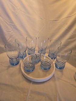 Vintage 1970s Libbey "Bangles" Misty Blue Glasses - Set