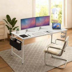 63" Wood Computer Desk PC Laptop Study Table Workstation Home Office Furniture, White