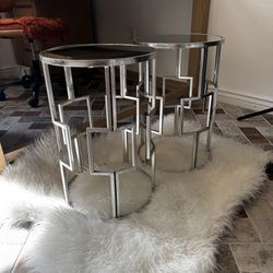 Geometric mirror side tables (pair)