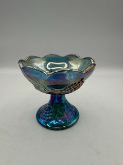 Blue Iridescent Carnival Glass Candle Holder