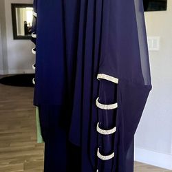 MSK XL Navy blue Cape Wrap Dress NWT Embellished Sleeve. 