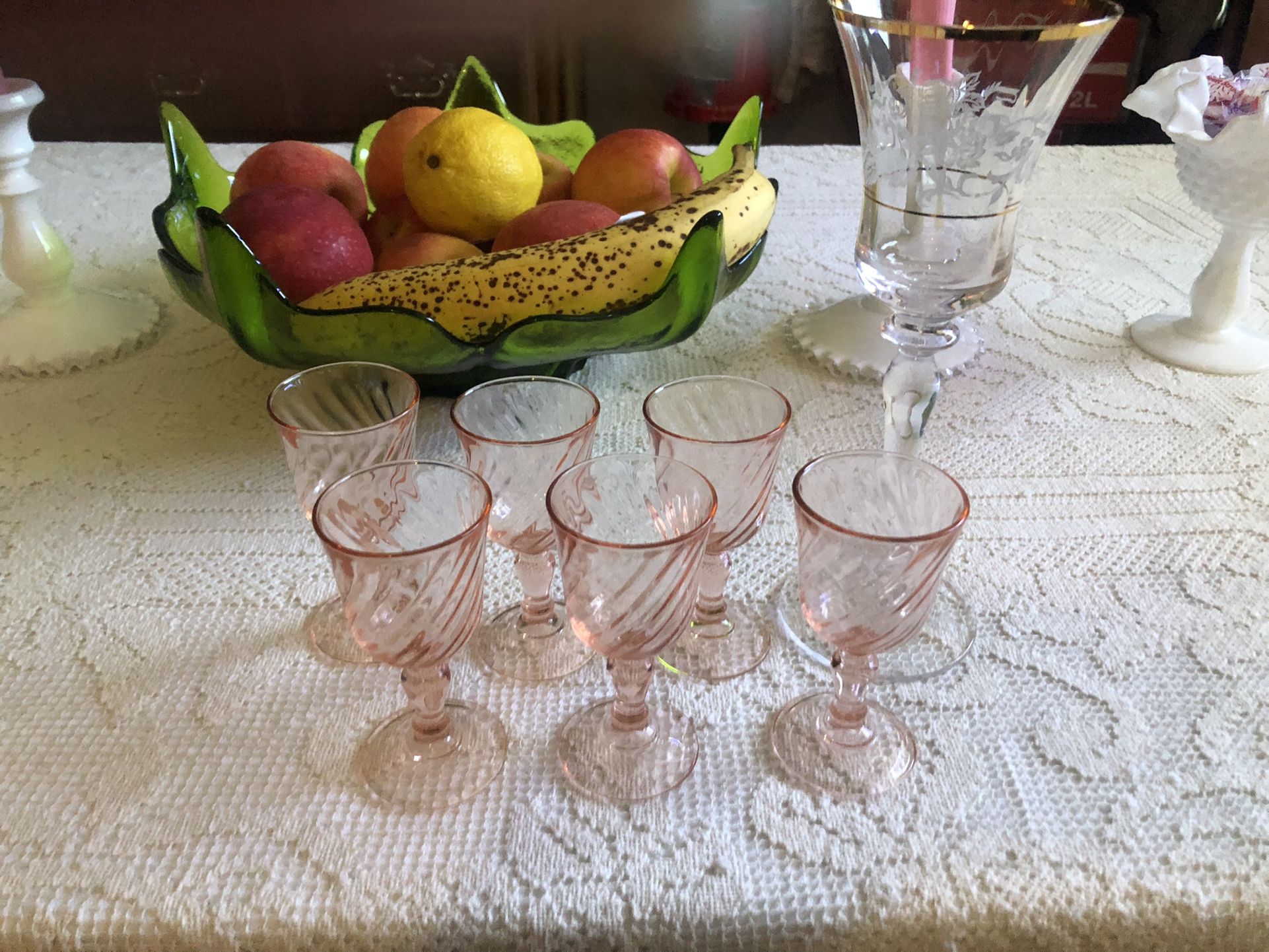  Vintage Pink Stemmed Cordials France Set Of 6