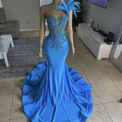 Aqua Blue Sequins Top Long Mermaid Prom Dress