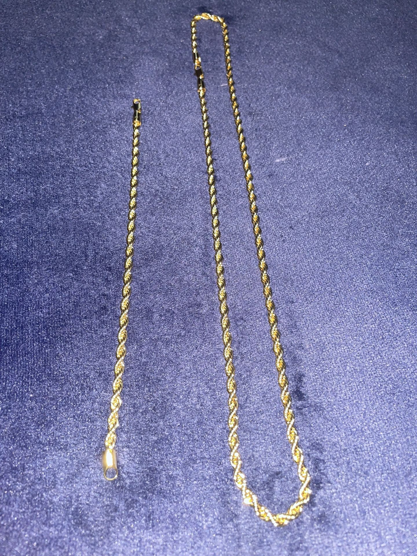 14k gold rope chain & bracelet set