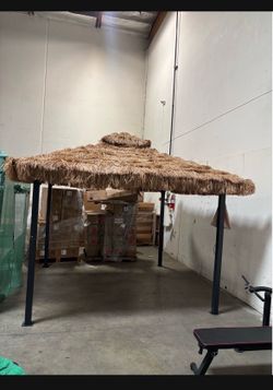 New 10'x10' Metal Frame Thatched Tiki Bar Gazebo Patio Gazebo with Straw Thatch Roofing