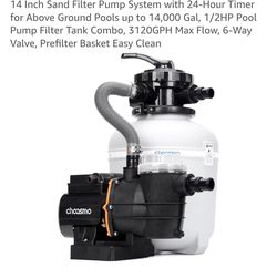 14 Inch Sand Filter Pump System with 24-Hour Timer for Above Ground Poolsup to 14,000 Gal, 1/2HP Pool Pump Filter Tank Combo, 3120GPH Max Flow, 6-Way
