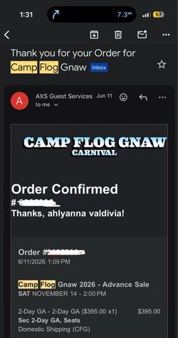 camp flog gnaw ticket GA 2 day