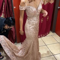 Rose gold prom dress with The Train