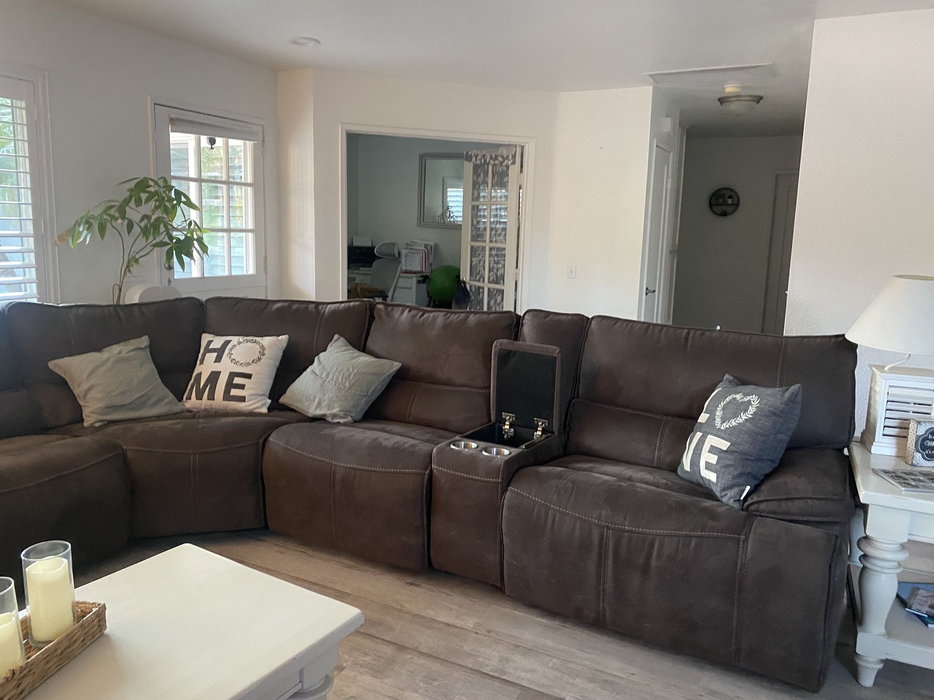 Sectional Couch 3 Recliners Brown Suede