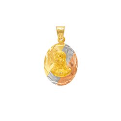 14K Tricolor Gold Jesus Oval Pendant