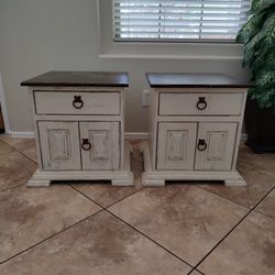 Two End Tables With Drawers Farmhouse Style