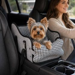 Brand new in box Center Console Dog Car Seat, Gray Booster for Small Dogs & Cats 11lbs Portable Anti-collapse armrest Console seat with washable Doubl