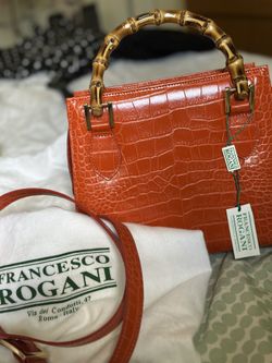 Embossed Orange Leather With Bamboo Handles