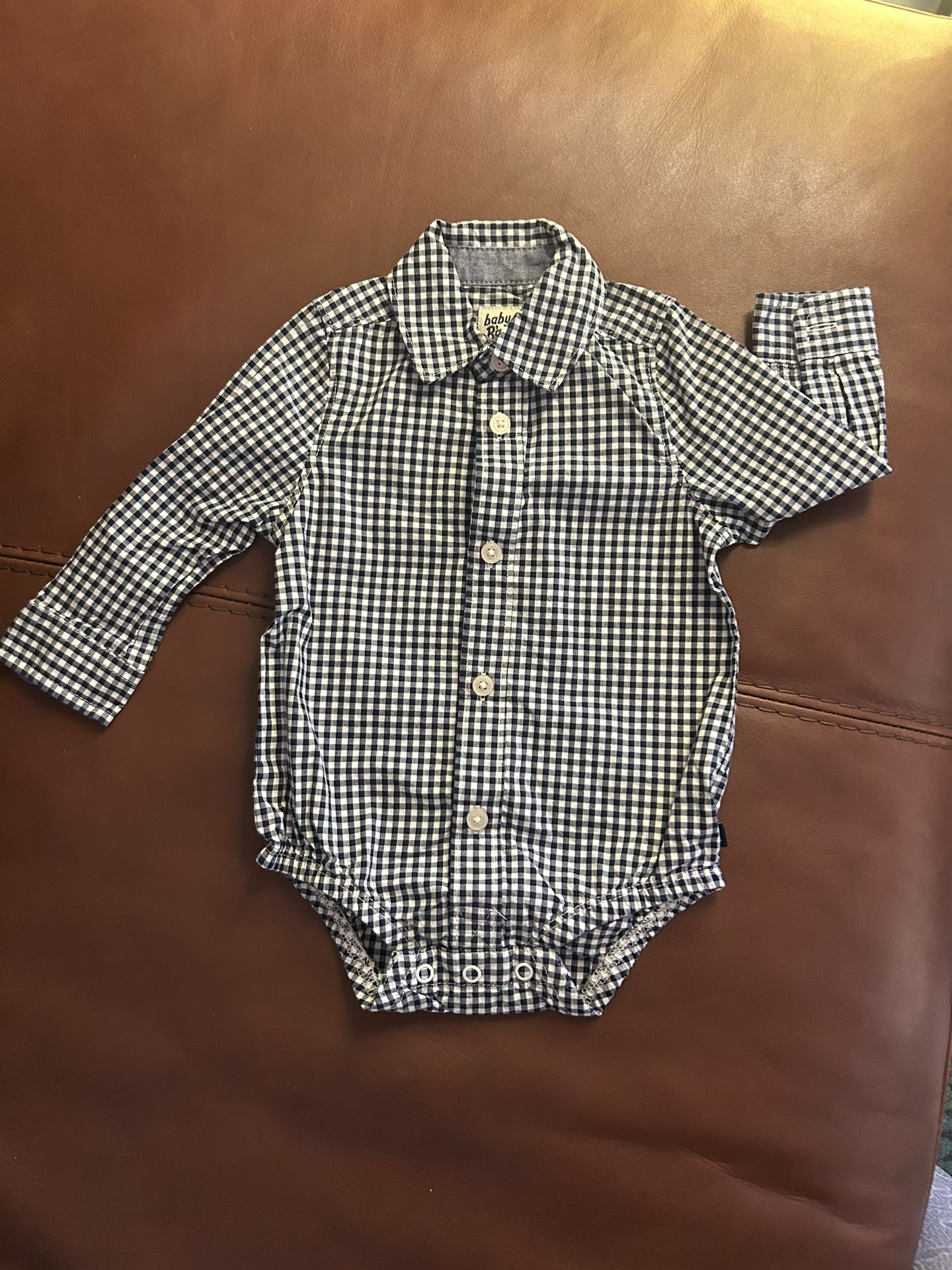 OshKosh B'gosh baby gingham button-front bodysuit.