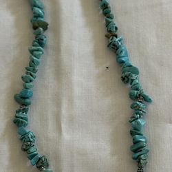 18k GP HDNY Turquoise Beads And Pendant Gemstone 16” Silver Necklace 