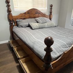 Solid Wood KING Bed Frame w/ Storage Drawers — $150 (Disassembled, Easy Pickup) 