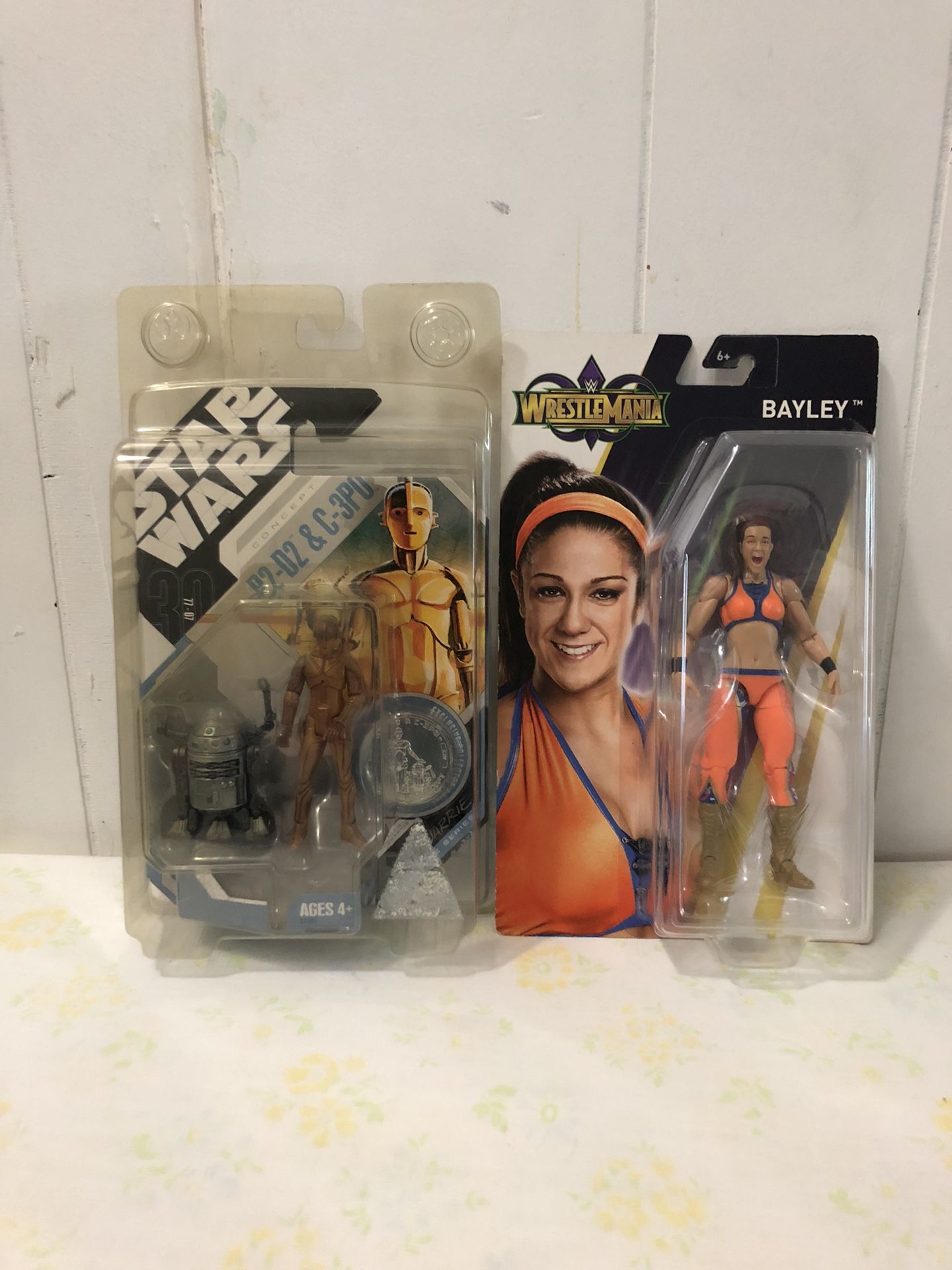 Star Wars R2-D2 & C-3PO 2007 Figures & Wrestlemania Bayley 2017 Figure Both New $20 Each 