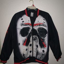Friday the 13th Jason Zip Up Varsity/Bomber Jacket Size LG