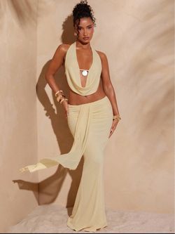 Butter yellow two piece skirt set
