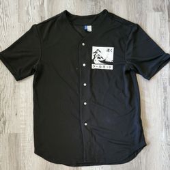 Divided H&M Men's Jersey Shirt Button Up Top Short Sleeve Medium Black #1060