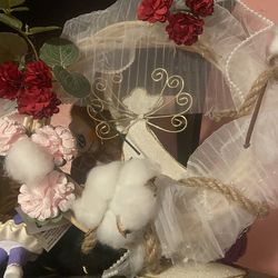 Shabby Chic Angel Wreath Decor - Pearl & Lace Accents