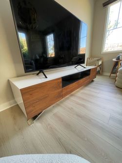 Modern TV Stand with Walnut Wood Doors
