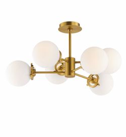 Brand New Costco Bistro 6-Light Satin Brass Chandelier with LED Bulbs Included