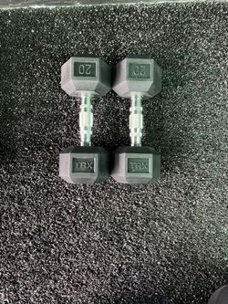 NEW- 20LB HEX HEAD DUMBBELLS-SOLID WELDED STEEL DUMBBELLS, RUBBER COATED