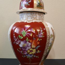 DRESDEN PORCELAIN LIDDED URN - 15" TALL - HAND-PAINTED AND GILDED 