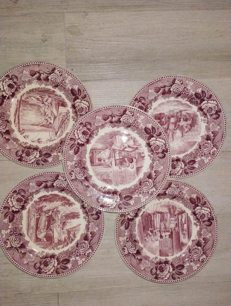 5 Wedgwood Village Blk Smith Longfellow Serie 9 Plates