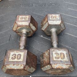 a Pair 30 lbs  Barbell Hex Dumbbells