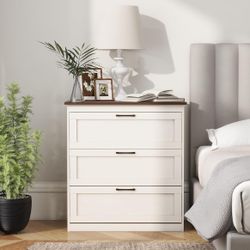  3 Drawer Dresser for Bedroom, White Dresser Chest of Drawers, Farmhouse Wood Dresser with Vintage Handle, Modern Small Dressers Storage Organizer for
