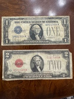 1928 $1 Silver Certificate and 1928 $2 Red Seal Note