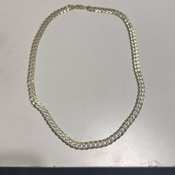 14KT YELLOW GOLD PLATED STERLING SILVER 26-INCH 10MM PAVE CURB CHAIN