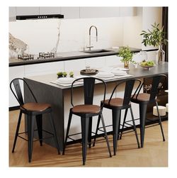 24" Swivel Metal Bar Stools Set of 4