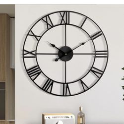 Large Wall Clock, Metal Retro Roman Numeral Clock, Modern Round Silent Wall Clocks, Easy to Read for Living Room/Home/Kitchen/Bedroom/Office/School De