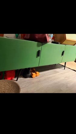 Matt Green Mid-Century Modern TV Console / Storage Cabinet, Media Cabinet