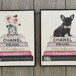 Frenchie & Roses Decorative Canvas Picture In Frame