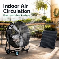 30 Wheeled Solar Fan,140W Adjustable Monocrystalline Solar Panel,3-Speed Remote 130W DC Brushless Vent Fan for Warehouse,Workshop,Greenhouse & Outdoor