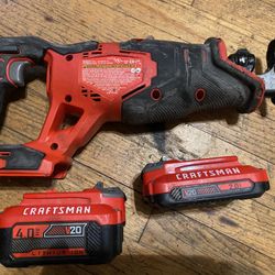 CRAFTSMAN V20 20-volt Max Variable Speed Cordless Reciprocating Saw W/ 2 Batteries And 2 Diablo Carbide Blades