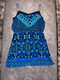 Express Royal Blue V-Neck Dress with Teal Accent XL