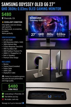 Samsung Odyssey oled g6 27” gaming monitor QHD 370hz oled