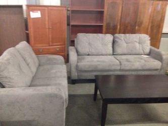 Two Piece Grey Microfiber Sofa & Love Seat Brand New