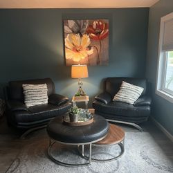 2 Leather Sofa And Tables 