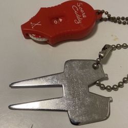 Vintage Crucible Steel Golf Cleat Tightener Cleaner Divot Repair Tool, Score Counter, and New Tees