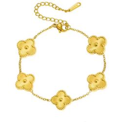 Four-leaf Clover Five-leaf Flower Charm Bracelet For Women Girls Wedding Stainless Steel Jewelry Gift