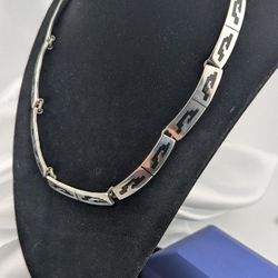 C15🤍🩶 18" Sterling Silver Inlaid Sodalite Link Necklace 76.37g👌🙌