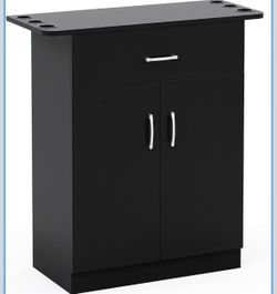 RUIVIVRE Salon Hair Styling Station, Barber Salon Station Cabinet, Beauty SPA Furniture with 6 Hair Dryer Holders, 1 Drawer, 2 Doors and 1 Cabinet, Bl